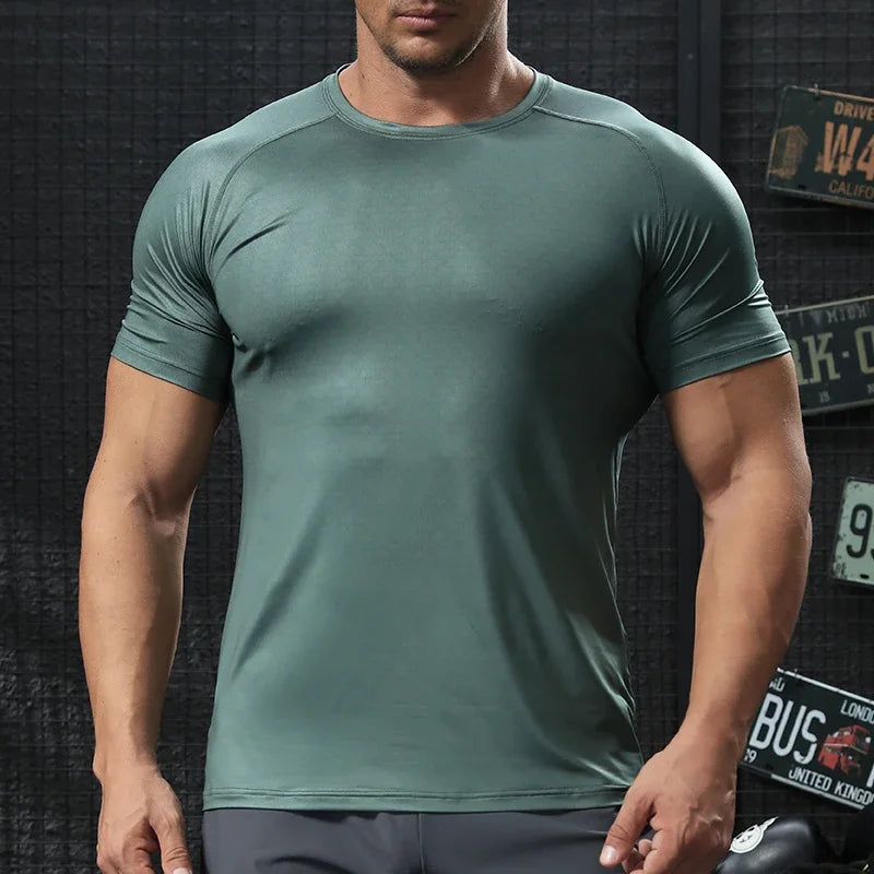 Men Bodybuilding Tights Gym Training Shirt